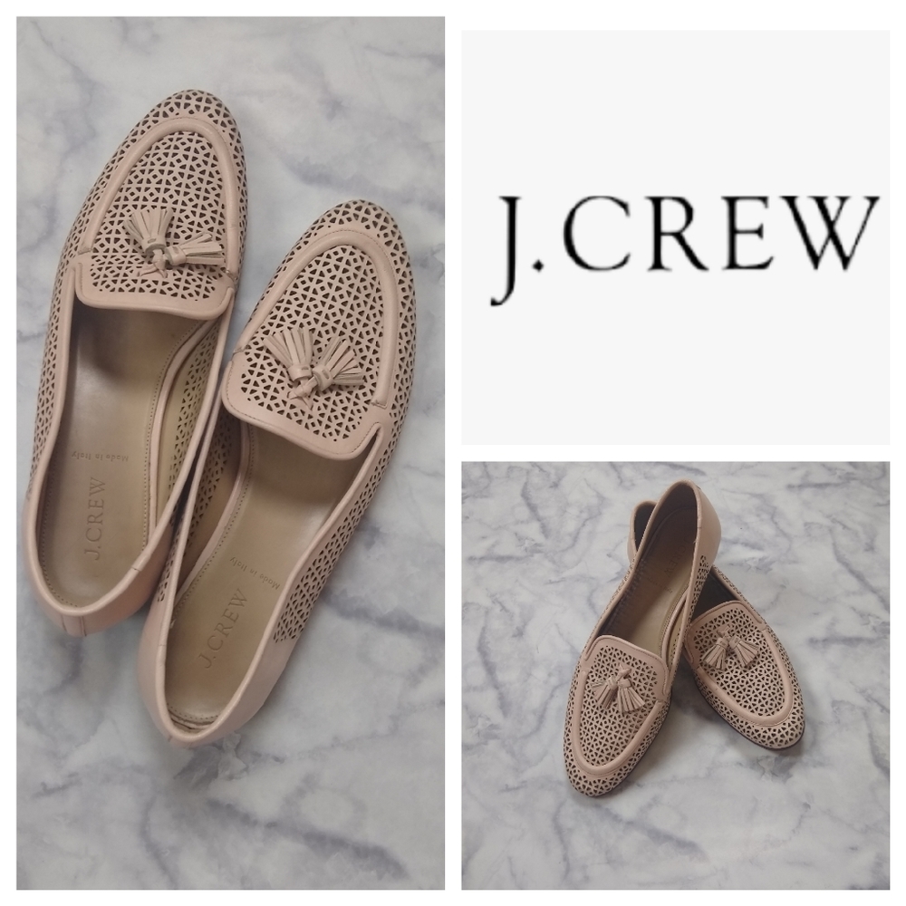 J. Crew Biella Nude Blush Leather Tassel Loafers